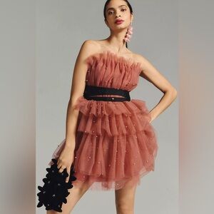 Anthropologie Strapless Tulle Dress in Terracotta